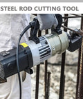 Heavy Duty Portable Electric Hydraulic Rebar Cutter for Fast Cuts 4 To 25mm Steel Bars In Just Seconds being used on rebar.