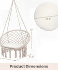 Macrame Hammock Chair Swing With Round Seat Cushion And Hardware Kit For Indoor Outdoor Use Boho Beige Hanging Chair 330 Lb Capacity