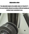 Heavy Duty Electric Three Roller Pinch Bend Machine With 2 Inch Rollers And 220V Power showcasing adjustable roller height from 0-14cm.