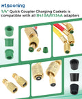 100 Pack One Quarter Inch Quick Coupler Charging Gaskets For HVAC Systems, Rubber Water And Oil Resistant Seals For Refrigeration High Pressure Lines, Durable Corrosion Resistant Gasket Set For Easy DIY Air Conditioning Maintenance. 1/4 inch HVAC gasket set shown with R410A/R134A adapters