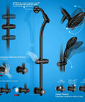 Handheld Showerhead And Rain Shower Combo With 27.5 Inch Drill-Free Stainless Steel Slide Bar 5-Setting Shower Head 5 Foot Hose No Tool Needed Install Easy Reach Shower System For Quick Bathroom Upgrade