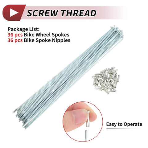 14G J Bend Bicycle Spokes 294mm Length With Nipples For MTB Wheels 36 Pack Silver Tone Carbon Steel Galvanized Spokes Set