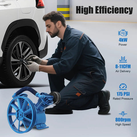 Heavy Duty Air Compressor Pump Head Upgrade 4KW 5.5HP V Type Double Cylinder Piston Motor Replacement Cast Iron Low Noise Fast Inflation 175Psi High Pressure Industrial Grade Reliable Performance
