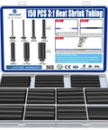 Heat Shrink Tubing Kit 150 Pcs With 3:1 Shrink Ratio Adhesive-Lined Marine Grade Black Wrap in case with labeled sizes