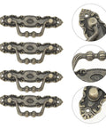 Four Pack Vintage Cabinet Pulls And Wardrobe Knobs Set Antique Zinc Alloy Drawer Handles For Kitchen Cabinets Dressers And Furniture Rustic Retro Hardware Built For Easy Home Renovation close-up detail