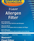 Packaging of Premium 3 Layer Final Vacuum Filter Replacement For Hoover Windtunnel Uprights with filter details.