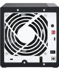 Back view of 4 Bay Usb Type C Direct Attached Storage Enclosure featuring cooling fan and connectivity ports.