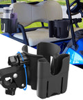 Universal Adjustable Golf Cart Cup Holder And Phone Mount Fits Ezgo Club Car Yamaha Models, black holder for drinks and smartphones.