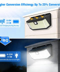 Outdoor Solar Lights With 182 LEDs 2500 Lumens Motion Sensor IP65 Waterproof Wide Angle Beam 2 Pack installed on wall