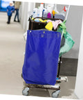 Heavy Duty Janitorial Cart Bag For Cleaning Crew Spacious Canvas Organizer For Housekeeping Gardens And Factories Replacement Bag Built Tough Interior Storage And Reusable Design. blue canvas cart bag on cleaning trolley