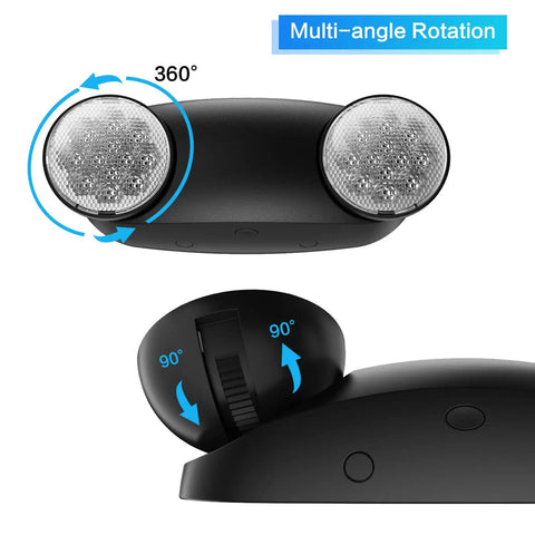 Six Pack Round LED Emergency Light With Battery Backup Black Dual Adjustable Heads UL Certified Exit Sign shown in rotation