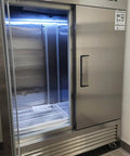 Straight Up Heavy Duty 2 Door Commercial Freezer Refrigerator Cooler Upright Reach In Stainless Steel ETL Certified 49 Cubic Fan Cooled Kitchen Appliance For Restaurant And Shop, stainless steel doors and interior.
