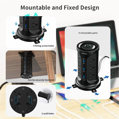 12 Outlets Tower Power Strip Surge Protector With 3 USB Ports Six And A Half Feet Cord Wall Mountable Design