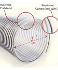 Close-up of 50Mm PVC Vacuum Hose For Dust Extractor showcasing .5mm thick material and reinforced carbon steel wire coil.