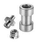 Knockout 15 Piece Screw Adapter Set featuring Slick 1/4 To 3/8 Thread Converters for DSLR Cameras, showing three metal thread adapters.