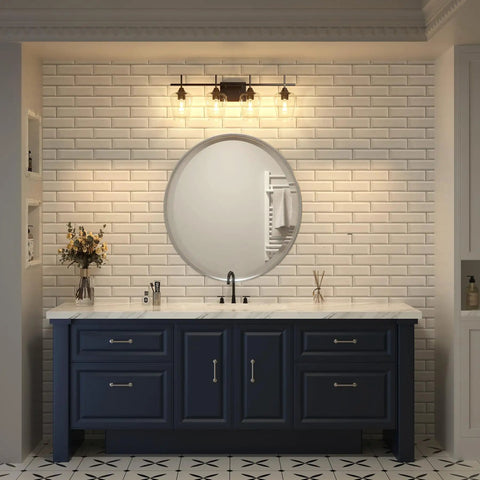 4 Light Vanity Light Fixture With Clear Glass Shades Black Finish Modern Industrial Style Over Mirror Wall Lamp Ideal For Bathroom Bedroom Hallway LED Compatible Dimmable And Energy Efficient