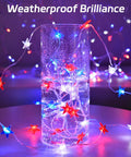Patriotic Pentagram Star String Lights 13 Ft 40 LED Waterproof Outdoor Battery Operated With Timer Red White And Blue in water