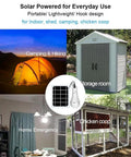 Portable Solar Light Bulb With Timer for home use in chicken coop, tent, indoor room, and shed; shows solar panel and bulb.