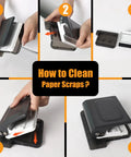 Step-by-step cleaning guide for 10 Hole Punch Binding Machine For Planners With 10 Color Binder Rings, Black model.