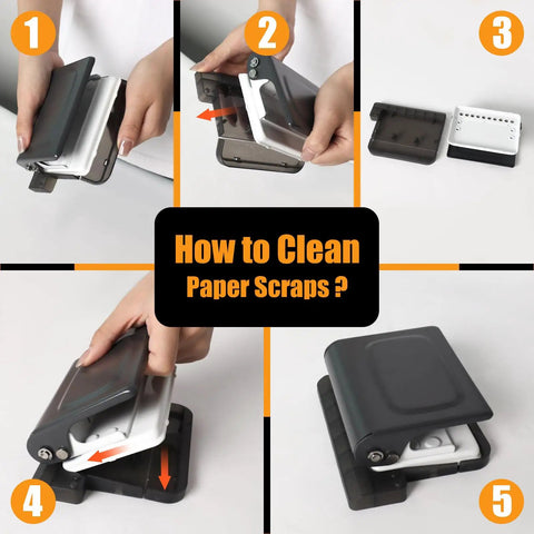Step-by-step cleaning guide for 10 Hole Punch Binding Machine For Planners With 10 Color Binder Rings, Black model.