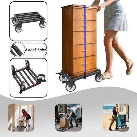 Heavy Duty Stainless Steel Furniture Dolly With 1200 Lb Capacity And 5 Inch Swivel Casters For Smooth Moves Without Sweat Plus Reinforced Tie Straps To Lock Down Any Burdened Load