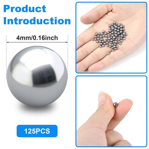 Top Shelf Rock Solid 316 Stainless Steel Paint Mixing Balls And Nail Polish Stirring Beads Smooth Rolling 4mm Metal Bearing Spheres shown in hand.