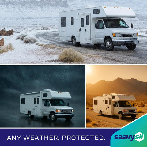 Premium Pure Silicone Rv Roof Coating And Leak Repair Sealant That Slips On Smooth With Zero Primer Required, Delivers total weatherproof protection for RVs.
