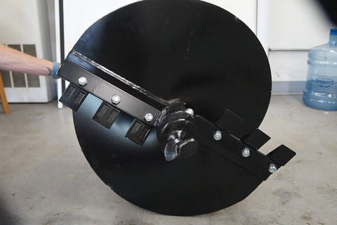 Side view of Beefy 24 Inch Earth Auger With 2 Inch Round Drive And Replaceable Cutting Edges, 4 Foot Length, Bolt On Pilot Tip.
