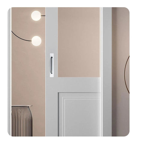 Two Pack Aluminum Alloy Push Pull Door Knobs With Self Adhesive Handles For Kitchen Cabinets Windows Sliding Closets Durable Silver Finish Non Slip Grip Quick And Easy Install No Tools Needed 5.83 Inch Length on white sliding door