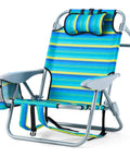 Portable Camping Recliner Chair For Adults With 5 Adjustable Positions And Lay Flat Mode shown with cup holder and headrest.