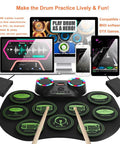 Roll Up Digital Drum Kit With 9 Silicone Pads, MIDI Ready, DTC in use with tablet and mobile screens