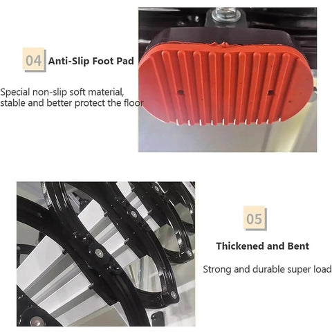 Close-up of Heavy Duty Electric Attic Ladder's anti-slip foot pad and durable thickened hinges for stability and safety.