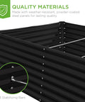 Close-up of Outdoor Metal Raised Garden Bed 8 By 4 By 2 Ft Deep Root Planter For Vegetables Herbs And Flowers 478 Gallon Capacity Non Toxic Materials Heavy Duty Black showing stabilizing bars and powder-coated steel