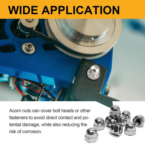 Wide application of Acorn Nut Kit 70 Piece Stainless Steel Dome Head Hex Cap Nuts Set 8 32 10 24 1 4 20 5 16 18 installed on machinery