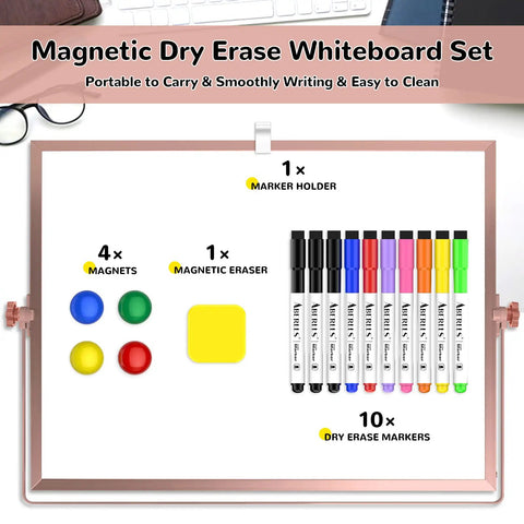 Rose Gold Magnetic Desktop Dry Erase Whiteboard Double Sided With Stand 16 By 12 Inches Portable Whiteboard Easel Sidekick