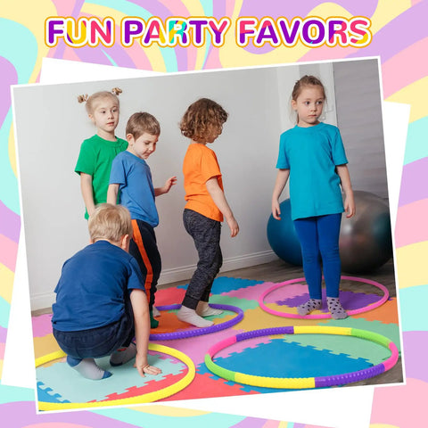 Children playing with Eight Color Hoop Exercise Rings Set Detachable Adjustable Plastic Rings For Gymnastics And Dog Agility Training Party Decor 28 Inch Classic Colors Easy Snap Clips 8 Piece Kit on colorful mats