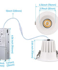 TORCHSTAR 6-Pack 5CCT 4 Inch LED Recessed Lighting, Anti-Glare, CRI90 dimensions and housing view with measurements.