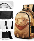 Plaid Bandana Farm Sheep Print Unisex Backpack with large capacity, durable polyester, side pockets, double zipper, padded straps