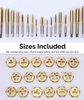 Close-up of a Titanium-Coated SAE Tap And Die Set With Storage Case, showing 40-piece UNC and UNF threading tools.