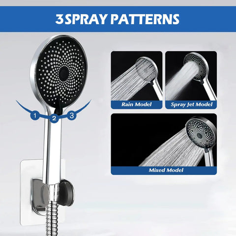 8 Inch Rain Shower Head With Handheld Spray Combo 3 spray patterns demonstration in stainless steel 304 chrome finish