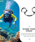 Scuba Diving Tank Carrier Elastic Retainer Strap, sturdy cylinder transport accessory image and diver with marine life