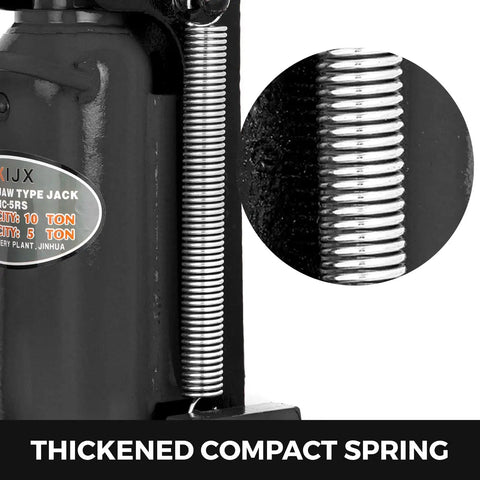 Close-up of thickened compact spring on Badass Build Heavy Duty Air Hydraulic Toe Jack Lift Machine With Heat Treated Steel.