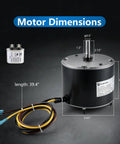 Super Tough One Quarter HP Condenser Fan Motor Replacement For Air Conditioning Units 1100 RPM 208 To 230 VAC with dimensions and wire connections.