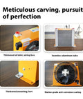 Close-up of a high flow hydraulic air cooler for oil cooling with thickened oil inlet and marine-grade anti-corrosion coating