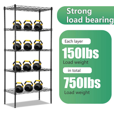 Killer Five Tier Wire Shelving Unit Beefed Up Metal Storage Rack With Adjustable Shelves For Garage And Closet Organization Supports One Hundred Fifty Pounds Per Shelf In Sleek Black