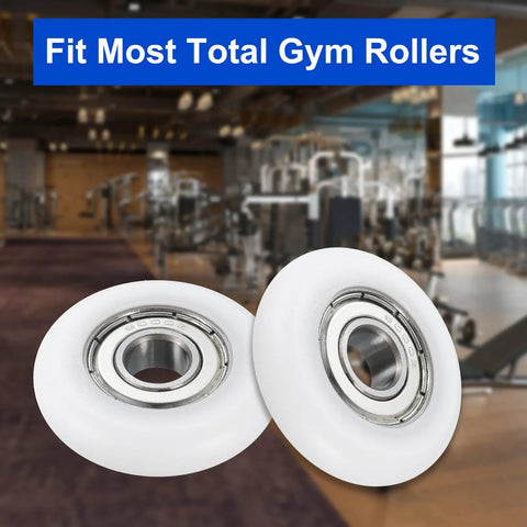 4 Pack 10X40X10mm Nylon Idler Bearings Double Shielded Chrome Steel Dead Silent Spin Pulley Wheels close-up in gym setting
