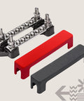 Hardcore 12V Power Distribution Terminal Block And Battery Bus Bar Kit With Insulated Negative Positive Terminals For Trucks RV Boats And ATV Rigs Built Tough For Weekend Warrior Rides, showing terminal block with covers.