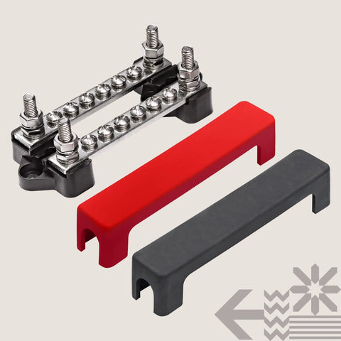 Hardcore 12V Power Distribution Terminal Block And Battery Bus Bar Kit With Insulated Negative Positive Terminals For Trucks RV Boats And ATV Rigs Built Tough For Weekend Warrior Rides, showing terminal block with covers.