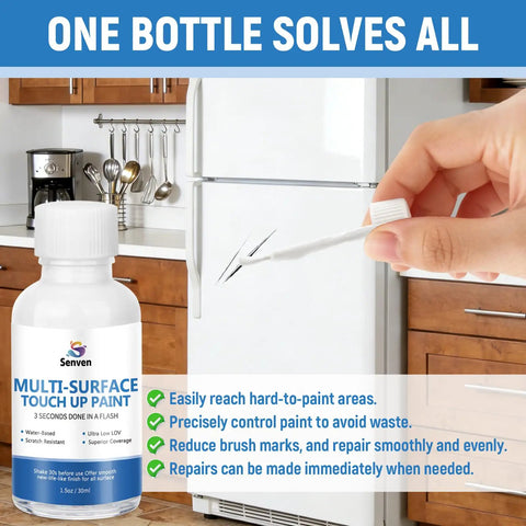 White Acrylic Touch Up Paint Pen Brings Slick High Gloss Shine For Knocking Out Scratches On Cabinets Wood Walls Doors Metal Appliances And Furniture Smooth As Butter, shown repairing a kitchen appliance.