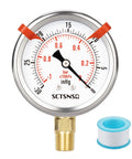 SCTSNSR glycerin-filled vacuum pressure gauge, 2.5-inch dial, 1/4in NPT lower mount, stainless steel case